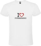 Wit T shirt met print van 'I love Purmerend' print Zwart / Rood size L
