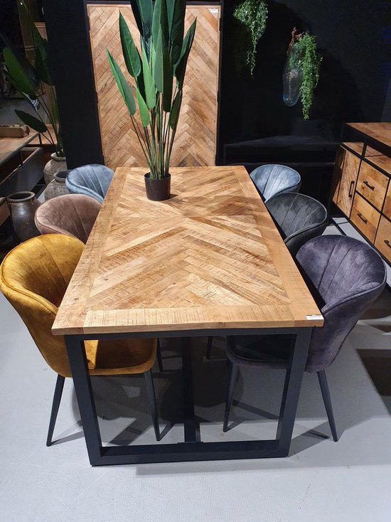 Table à manger Jaivy bois de manguier et métal 200x90x76 cm