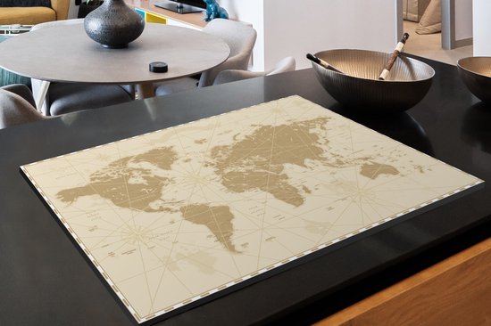 KitchenYeah® Inductie beschermer 91.2x52 cm - Wereldkaart - Vintage - Retro - Kookplaataccessoires - Afdekplaat voor kookplaat - Inductiebeschermer - Inductiemat - Inductieplaat mat