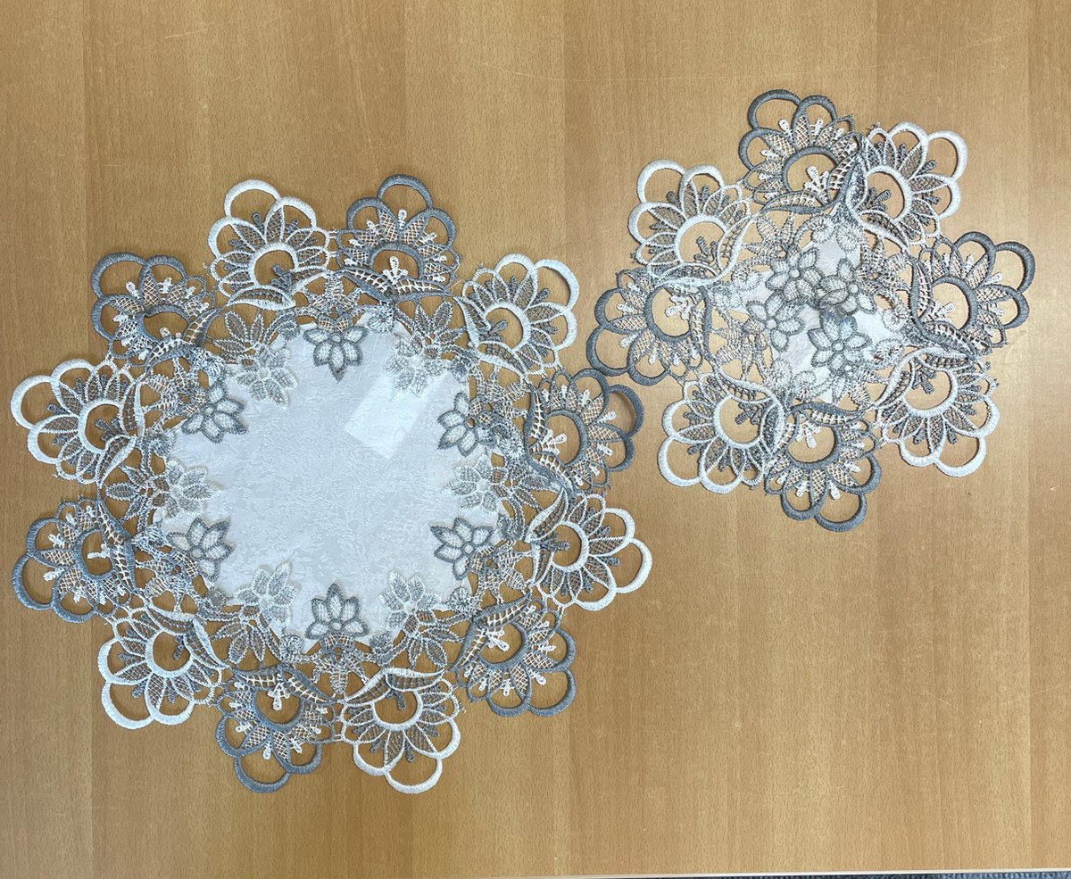 Tafelkleed - Grof kant - Off White - Grijs - Set van 1 x Rond 30 en 1 van 40 cm