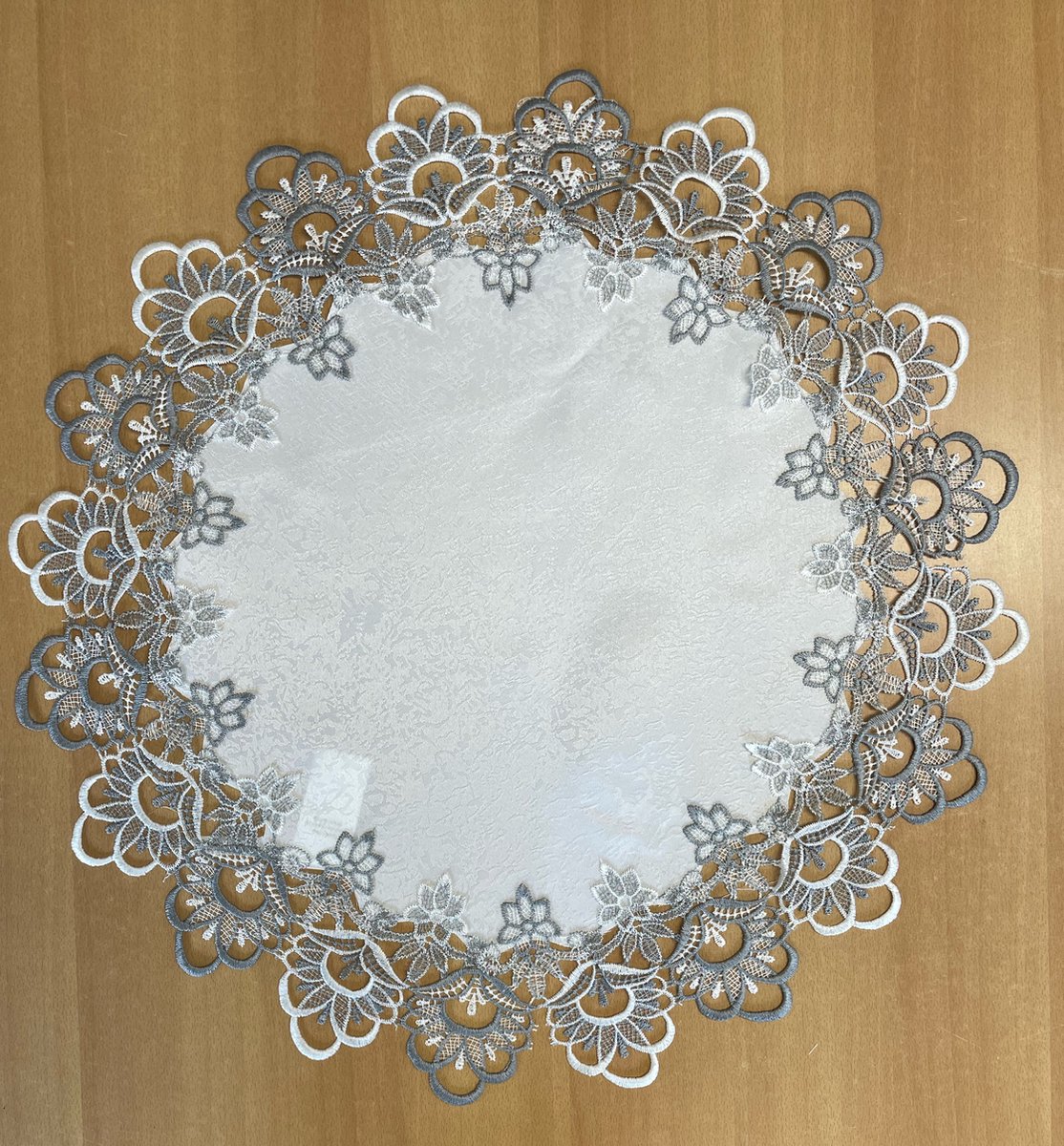 Tafelkleed - Grof kant - Off White - Grijs - Rond 60 cm