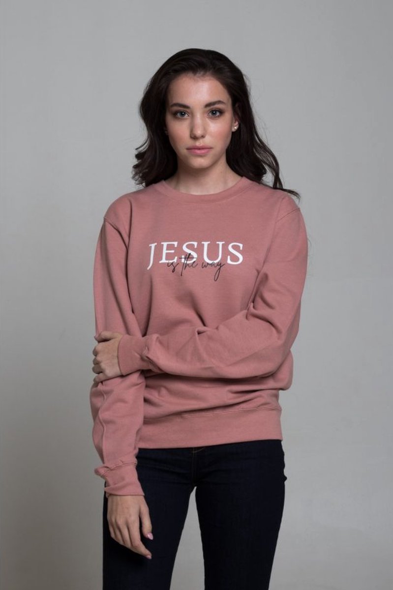 JESUS IS THE WAY dusty rose unisex christelijk trui