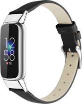 By Qubix - Geschikt voor fitbit luxe bandje - Leren bandje - Maat: Large - Zwart Smartwatchbandje horlogeband polsband Armband Strap Band Watchband