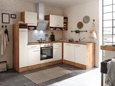Hoekkeuken 250  cm - complete keuken met apparatuur Hilde  - Wild eiken/Wit   - keramische kookplaat - vaatwasser - afzuigkap - oven    - spoelbak
