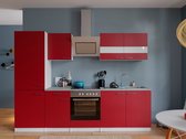 Goedkope keuken 270  cm - complete keuken met apparatuur Malia  - Wit/Rood - soft close - keramische kookplaat    - afzuigkap - oven    - spoelbak