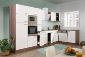 Hoekkeuken 370  cm - complete keuken met apparatuur Oliver  - Donker eiken/Wit   - keramische kookplaat - vaatwasser - afzuigkap - oven - magnetron  - spoelbak