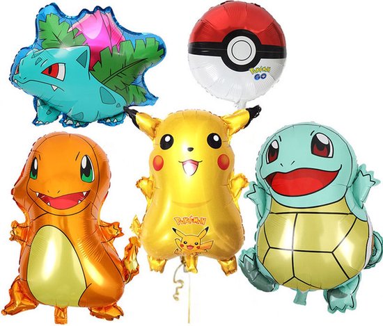 5 set Pokemon helium ballonnen - 5stuks - Folie ballonnen - Pokemon ballonnen - Pikachu - Charmander - Ivysaur - Squirtle - Helium - Pokemon Go - Versiering - Thema feest - Ballonnen - Pokemon - Lege ballonnen