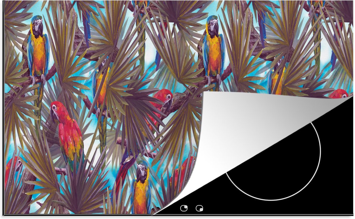 KitchenYeah® Inductie beschermer 81x52 cm - Vintage - Papegaai - Regenboog - Jungle - Kookplaataccessoires - Afdekplaat voor kookplaat - Inductiebeschermer - Inductiemat - Inductieplaat mat