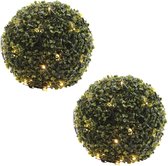 Lumineo Buxus kerstverlichting - 2x stuks - 60 LED lampjes - warm wit - 35 x 35 cm - lichtnetten - netverlichting - lichtsnoer