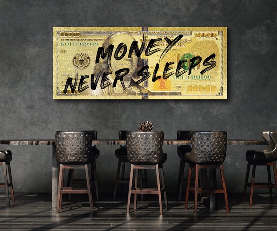 Plexiglas "l'argent ne dort jamais" format 200x85cm