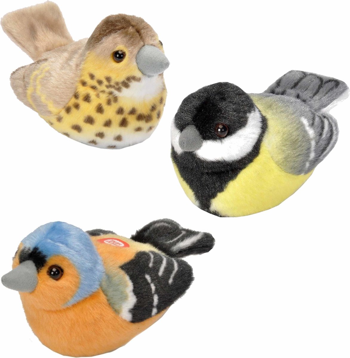 Set van 3x stuks pluche vogels knuffels van 14 cm met geluid