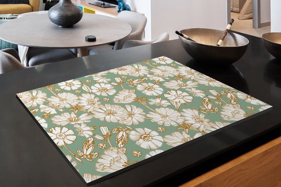 KitchenYeah® Inductie beschermer 81.6x52.7 cm - Bloem - Art nouveau - Design - Kookplaataccessoires - Afdekplaat voor kookplaat - Inductiebeschermer - Inductiemat - Inductieplaat mat