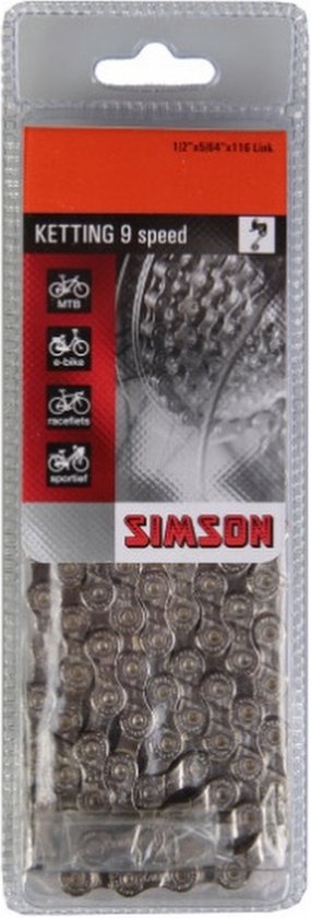 Chaîne Simson 9 vitesses IG / EXA 116 maillons Taille 1 1/2 "X5/ 64" Argent