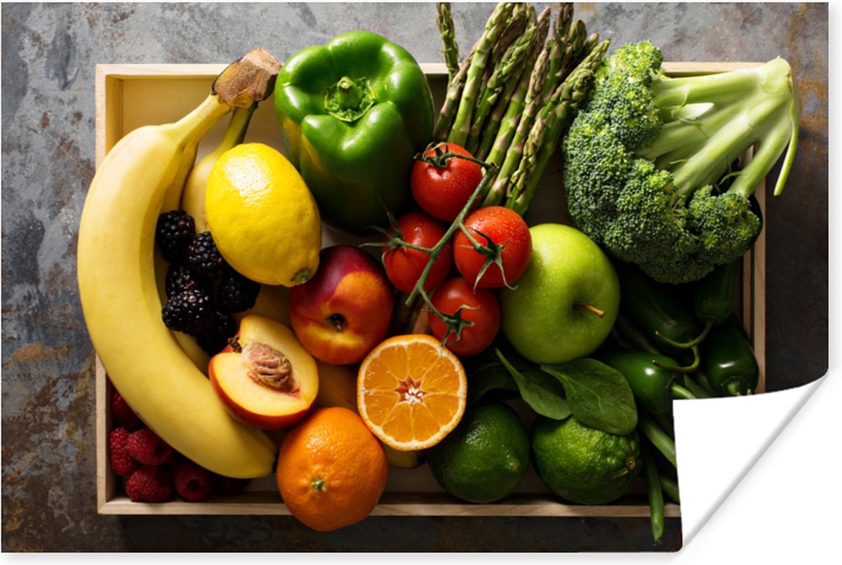 Poster Krat - Fruit - Regenboog - 30x20 cm