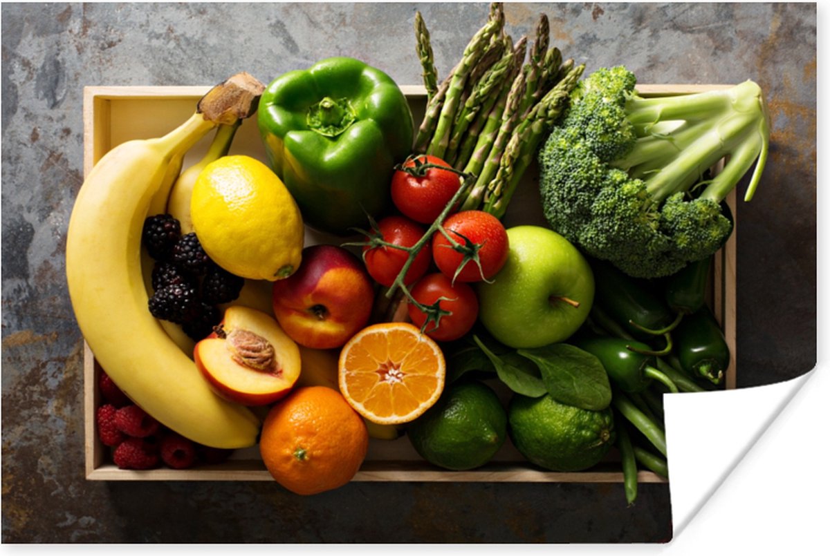 Poster Krat - Fruit - Regenboog - 30x20 cm