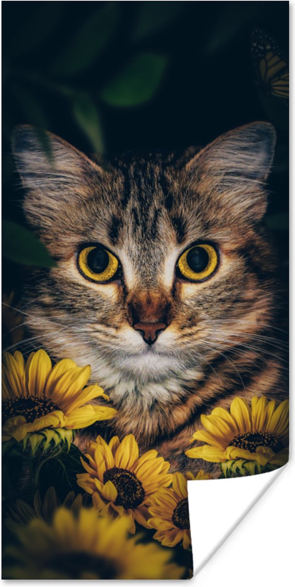 Poster Kat - Geel - Bloemen - Botanisch - 75x150 cm