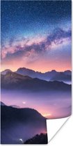 Poster Montagnes - Ciel étoilé - Brouillard - 60x120 cm