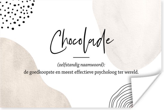 Poster 30x20 cm - Spreuken - Chocolade - Quotes - Woordenboek - Chocolade definitie - Posters - Kamer decoratie - Wanddecoratie woonkamer - Muurdecoratie slaapkamer