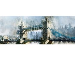 100% Nederlandse Productie! │ Flitzz Diamond Painting │ Aquarel Panorama Tower Bridge Londen │ Formaat 105 x 40 cm │ Diamond Painting Pakket Volwassen │ Volledige bedekking │ Vierkant │ Full │