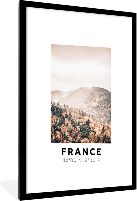 Fotolijst incl. Poster - Frankrijk - Bos - Herfst - Bergen - 60x90 cm - Posterlijst