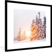 Cadre photo avec poster - Soleil - Arbres - Neige - 40x40 cm - Cadre pour poster - Décoration de Noël - Décoration de Noël - Décorations de Noël salon - Décorations de Noël de Noël - Décoration de Noël pour l'intérieur - Noël