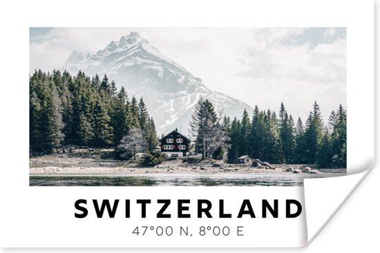Poster Zwitserland - Berg - Chalet - Groen - 30x20 cm