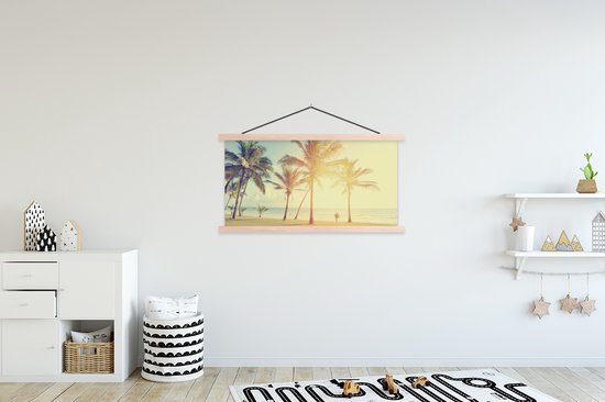 Porte-affiche avec affiche - Affiche scolaire - Mer - Palmier - Été - Soleil - Plage - 120x60 cm - Lattes vierges