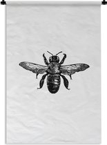 Wandkleed - Wanddoek - Bij - Insect - Vintage - Zwart wit - 60x90 cm - Wandtapijt