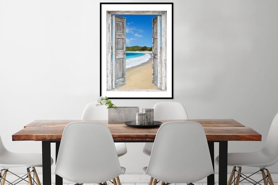 Fotolijst incl. Poster - Zee - Tropical - Doorkijk - Strand - 60x80 cm - Posterlijst