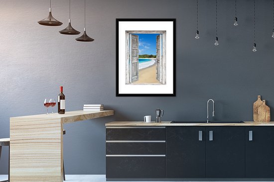 Fotolijst incl. Poster - Zee - Tropical - Doorkijk - Strand - 60x80 cm - Posterlijst