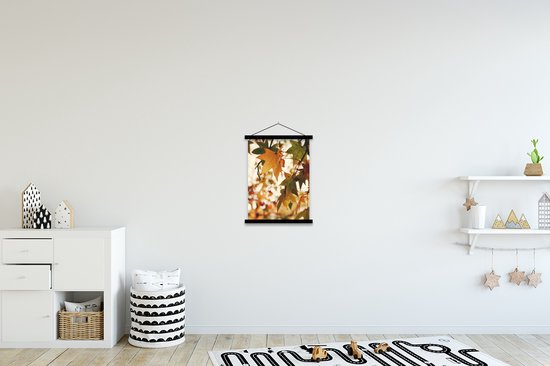 Porte-affiche avec affiche - Affiche scolaire - Nature - Feuilles d'automne - Rural - 40x53 cm - Lattes noires