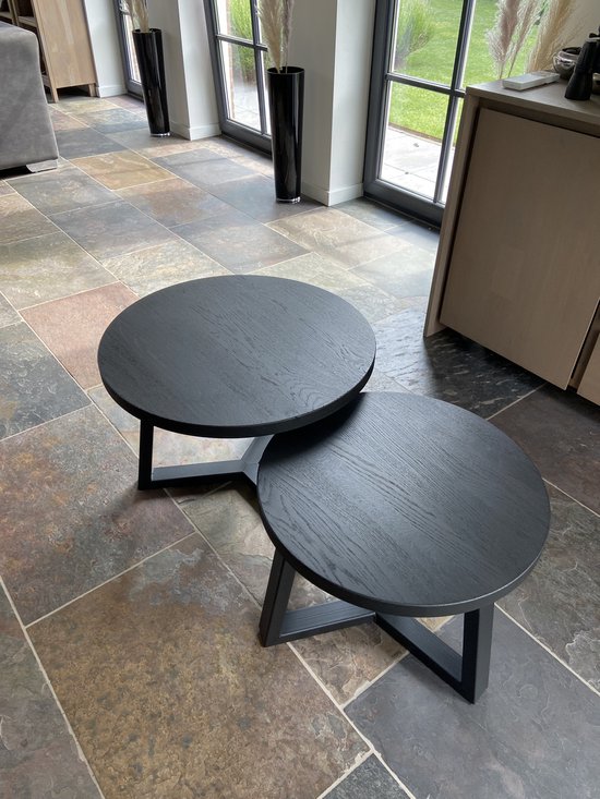 Set industriële zwarte ronde salontafels met mat zwart onderstel | bol.com