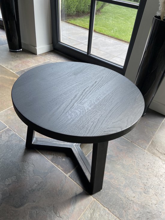M2-Meubels - zwarte ronde salontafel met blad van 50cm en matzwart onderstel