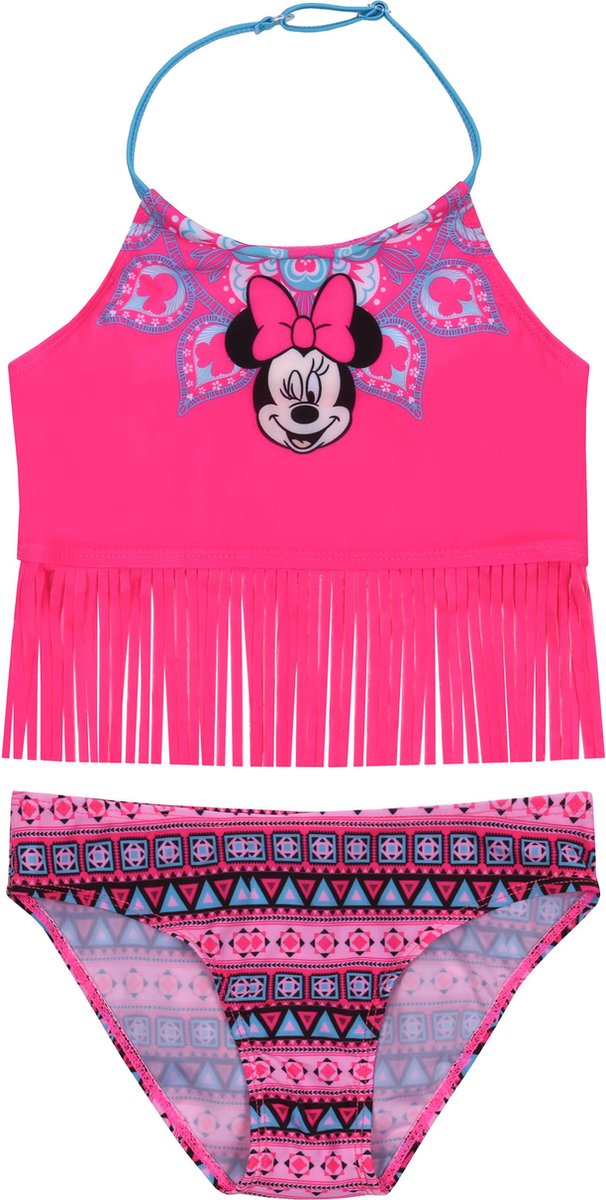 Disney Minnie Mouse DISNEY- Neon roze Aztec patroon zwempak met kwastjes / 104-110