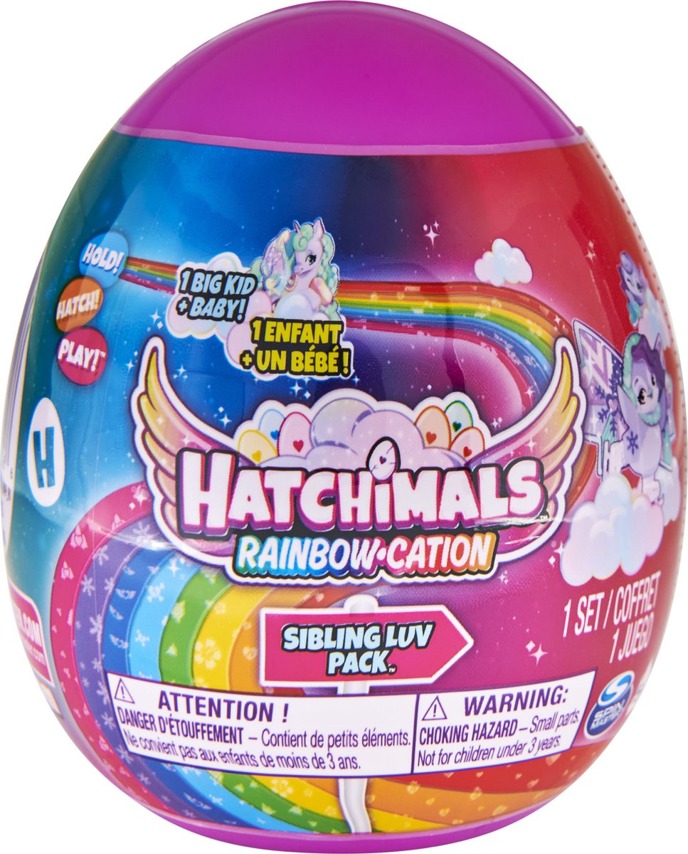 Hatchimals CollEGGtibles Rainbow-cation - Sibling Luv Pakket met 1 groot kind 1 baby en een stoffen dekentje - stijl kan verschillen - Hatchimals