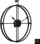 LW Collection moderne Zwarte wandklok Alberto 62cm - grote industriële muurklok Zwart - Minimalistische wandklok industrieel - Wandklok stil uurwerk