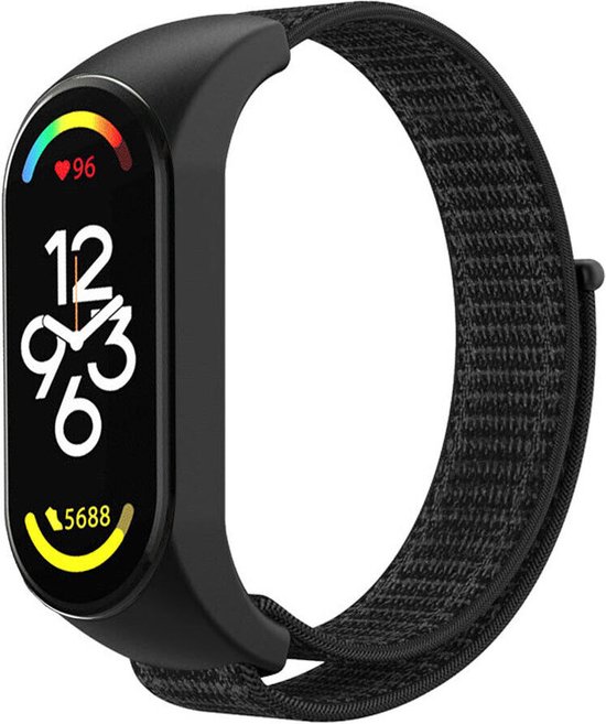 Nylon Smartwatch bandje - Geschikt voor Xiaomi Mi Band 7 nylon bandje -  zwart -... | bol