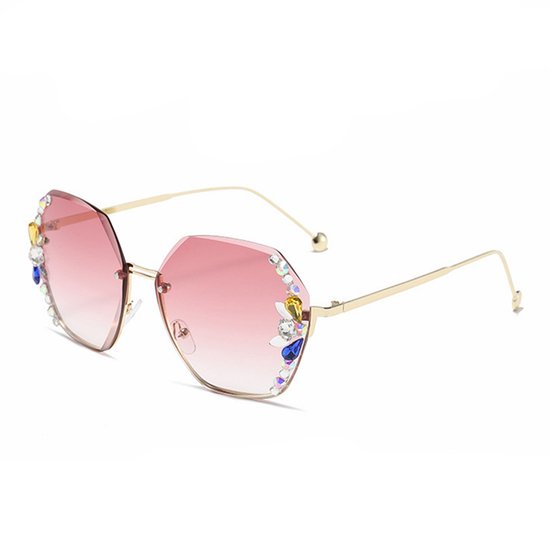 Freaky Glasses - Zonnebril diamant - Ronde hoeken - Festivalbril - Bril - Feest - Glasses - Heren - Dames - Unisex - Kunststof - Metaal - roze — afbeelding 2