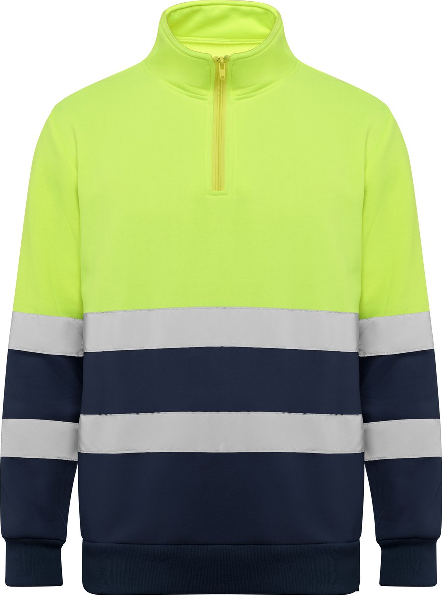 High Visisbility Fleece Shirt Navy Blauw / Fluor Geel, met reflecterende strepen model Spica merk Roly XXL