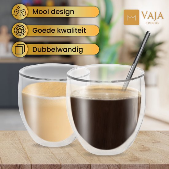 Verres à thé Trends Verres à thé à double paroi avec cuillère - Set de Verres à café - 250 ml - 4 pièces - Verres à Cappuccino - Verre à thé à double paroi