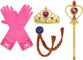 Het Betere Merk - Kroon voor bij je verkleedjurk - Accessoires - Vlecht - Blauwe Handschoenen - Toverstaf - Tiara - Speelgoed Meisjes - Carnavalskleding Meisjes