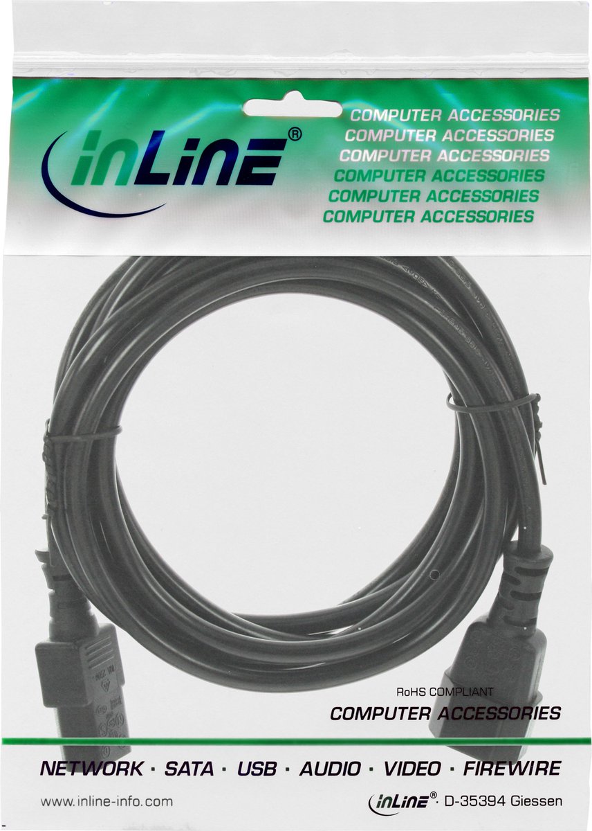 InLine C13 - C14 Verlengkabel - 3 x 0,75mm2 - Zwart - 0,5 meter