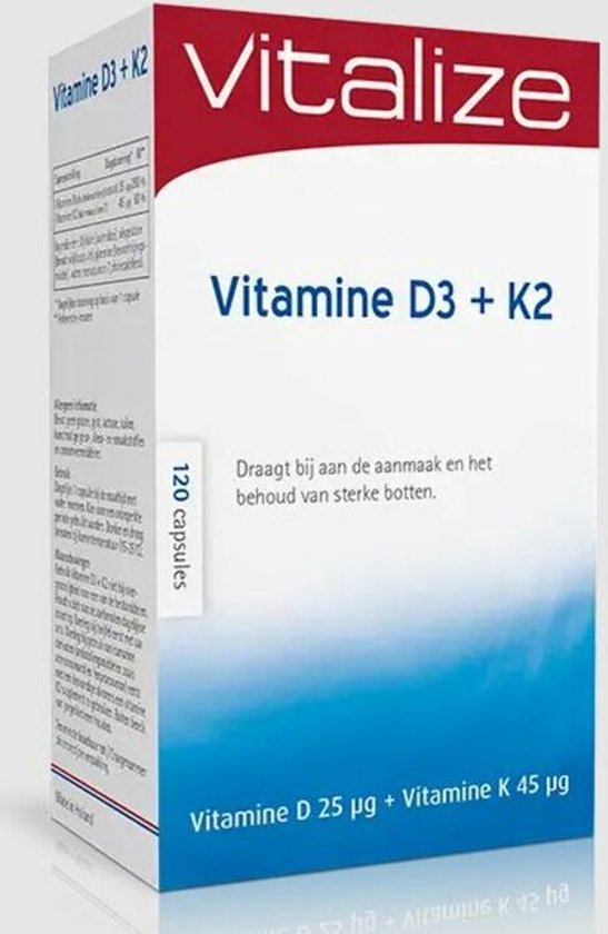 Vitalize Vitamine D3 + K2 120 capsules | Best opneembare vorm van vitamine D en K - Voor het behoud van sterke botten
