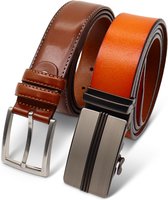 Safekeepers Heren riem - riem automatische gesp - riem zonder gaatjes - riem heren leer - 2 Stuks Cognac