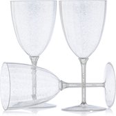 Decorline - 48 verres à vin en plastique de qualité supérieure avec paillettes argentées, verres à cocktail réutilisables pour mariages et fêtes, 200 ml, réutilisables et stables…