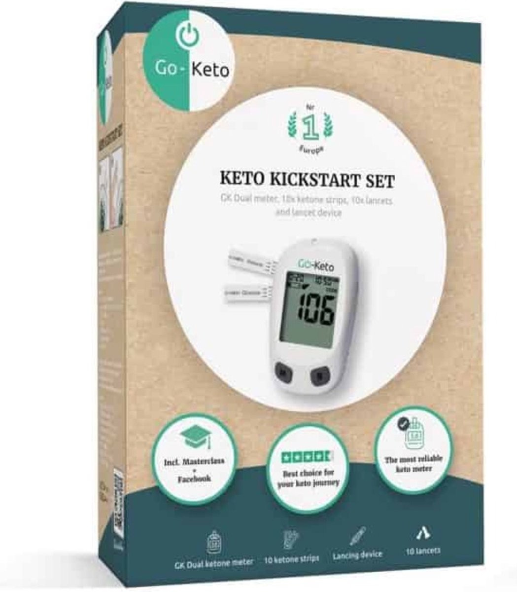 Goedkoopste Go-Keto | Kickstart Set | Ketone & Bloed Glucose Meter (mmol/L) | 1 x Go-Keto Kickstart Set | Ketose dieet | Ketonentest