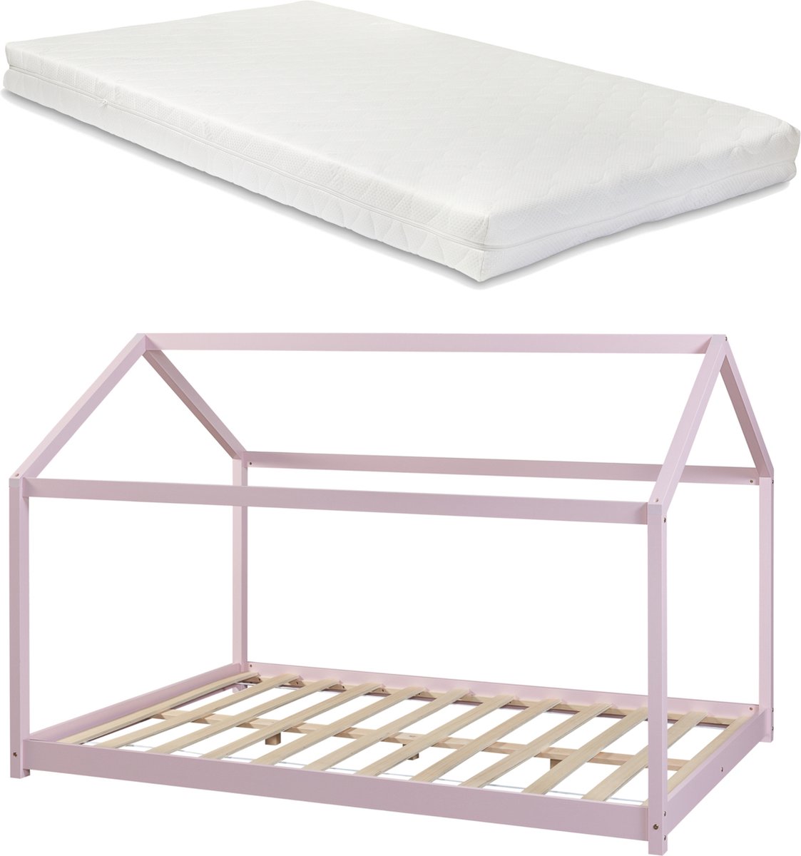 en.casa Kinderbed Cerro huisbed met matras 120x200 cm roze