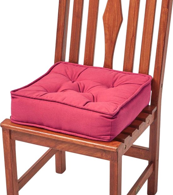 Homescapes - Zitverhoger/stoelkussen - Met katoenen hoes - Rood - 40x40 cm