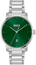 BOSS HB1514134 DEAN Heren Horloge - Mineraalglas - Staal - Zilverkleurig - 41 mm breed - Quartz - Vouw/Vlindersluiting - 5 ATM (douchen)