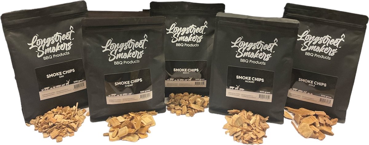 Longstreet Smokers | Rookhout | Rookhout Snippers | Combi pakket | Beuk - Eik - Hickory - Kers - Appel | 5x500gr |